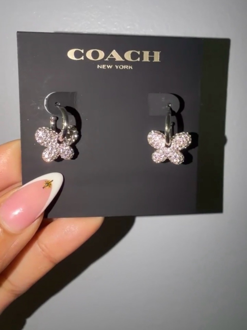 Coach Silver Pavé Butterfly Huggie Earrings(NWT)